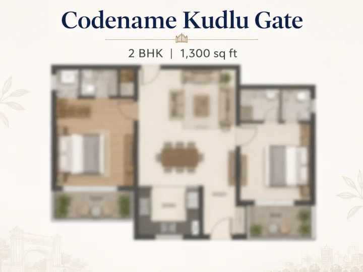 Purva Kudlu Gate 2 BHK floor plan at 1,300 sqft carpet area