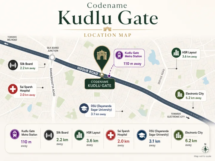 Purva Kudlu Gate location map showing Hosur Road context
